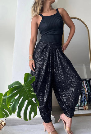 Harem Pants Women Sequin Drop Crotch Fashion Pants - Harem Pants - Eliza - Mad Fly Essentials