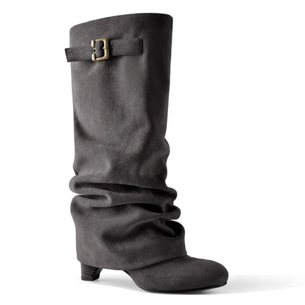 Boots Women Brown Leather Buckle Low Heel Footwear - Boots - Onlymaker - Mad Fly Essentials