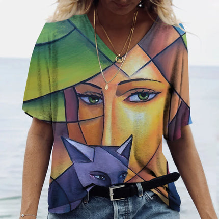 Women Abstract Art Loose 3D Graphic T-Shirts
