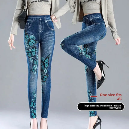 Leggings Women Plus Size High Waist Denim Look Pants - Leggings - Punk Rave - Mad Fly Essentials