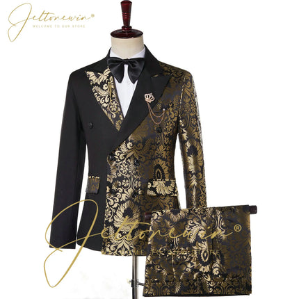 Blazer Men Golden Black Business Casual Jacket - Blazer - Top Nation - Mad Fly Essentials