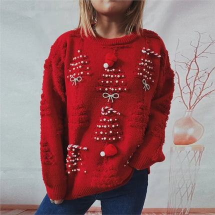 Sweater Women Red Winter Christmas Tree Decor Party Pullover - Sweater - Baellerry - Mad Fly Essentials