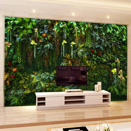 Custom 3D Nordic Green Rainforest Mural Wallpaper