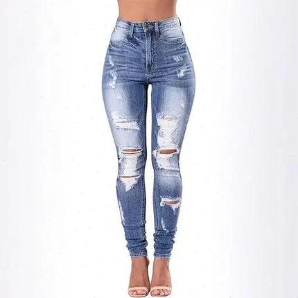 Jeans Women Ripped Hole Pencil Denim Trousers - Jeans - Honeygaga - Mad Fly Essentials