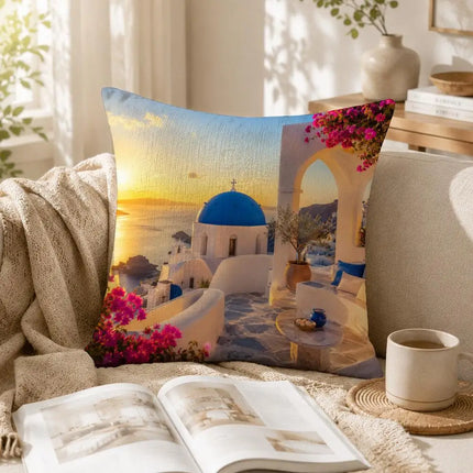 Pillows Decor Santorini Landscape Plush Pillow - Pillows Decor - Wandering Tribe - Mad Fly Essentials