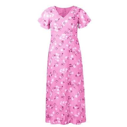 Women's Short Pink Floral Chiffon Ruffle Dress