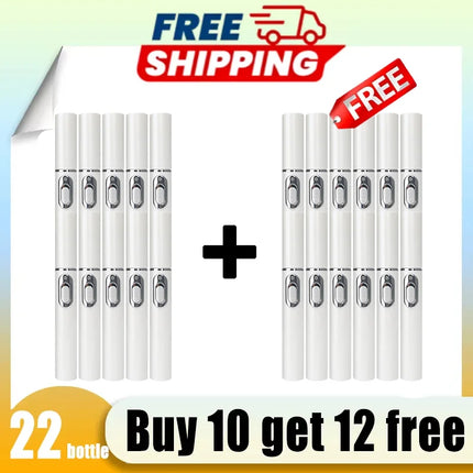 Two rows of white bottles with black labels, free shipping icon, and promotional text on a gradient background.

