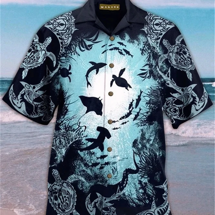 Men Cuban Collar-Shark Animal Hawaiian 3D Shirt