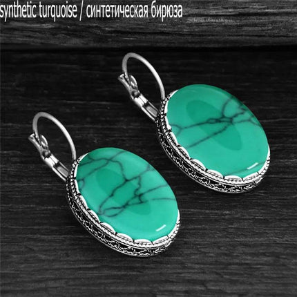 Vintage Oval Quartz Jade Amethyst Earrings - Mad Fly Essentials