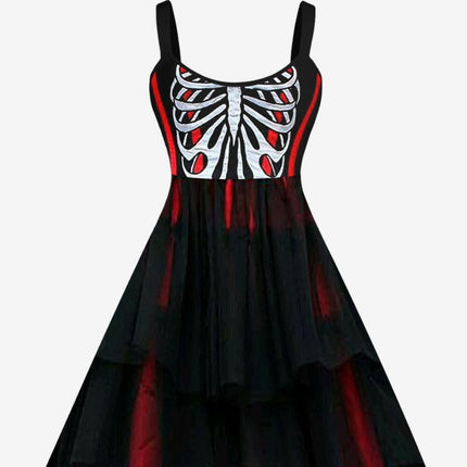 Women Plus Size Halloween Skeleton Colorblock Glitter Dress XS-6X - Women's Shop Mad Fly Essentials