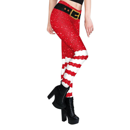 Women's High-Waist Santa Striped Christmas Leggings