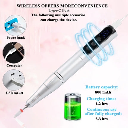 Nail Essentials 35k RPM Rechargeable Portable USB Nail Drill Machine - Nail Essentials - Maange - Mad Fly Essentials