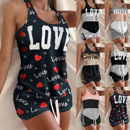 Women Leopard Hearts Vacation Nightwear Pajama Set