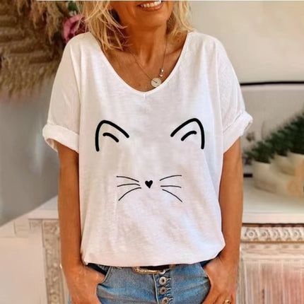 Women Moon Cat Animal 3D Summer Shirts