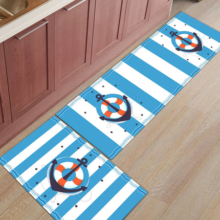 Kitchen Dark Blue Anchor Striped Floor Mat
