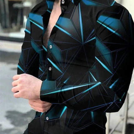Men Zig Zap Pattern 3D Business Casual Shirts