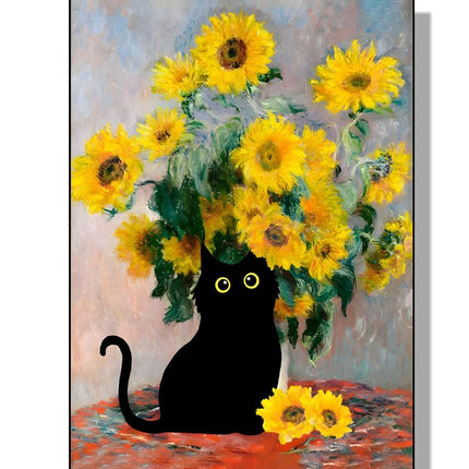 Mona-Lisa Van Gogh Black-Cat Wall Canvas