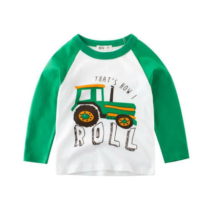 Baby Boys 2023-Long Cartoon Tractor T-shirt - Kids Shop Mad Fly Essentials