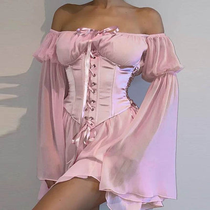 Women Fairy Pink Chiffon Corset Mini Dress - Mad Fly Essentials