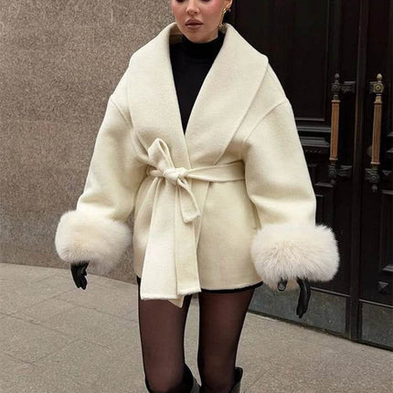 Tumilkets Fox Fur Woolen Women's Overcoat 2025 Outerwear - Mad Fly Essentials