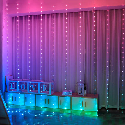 RGB LED Color Changing Rainbow 3X3M Bluetooth APP Curtain Fairy Light