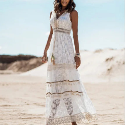 Maxi Dress Women Bohemian Lace White Sundress - Maxi Dress - Roddrsya - Mad Fly Essentials