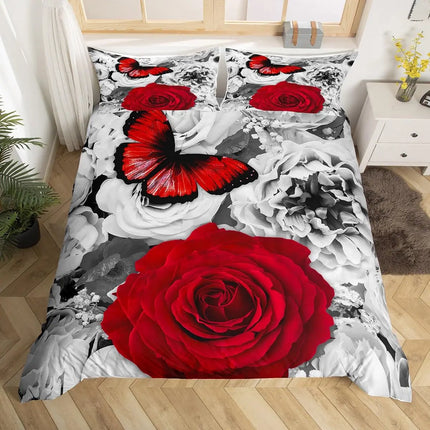 Duvet Set Home Black Red Rose Floral Bedding Set - Duvet Set - Sofa Design Labs - Mad Fly Essentials