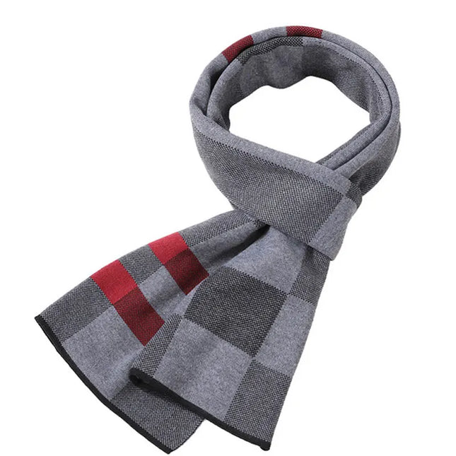 Men Business Casual Winter Knitted Plaid Scarf