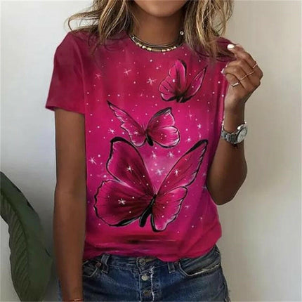 Women O-Neck Butterfly Summer Tops - Mad Fly Essentials