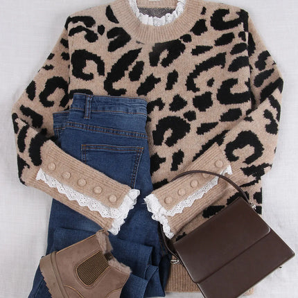 Sweater Women Leopard Print Crew Neck Pullover - Sweater - Temptation - Mad Fly Essentials