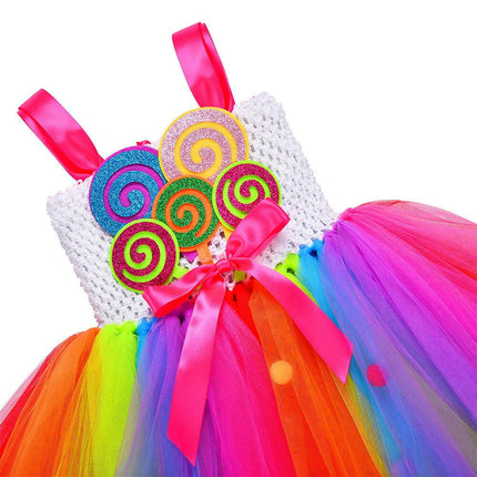 Girls Lollipop-Candy Tutu Rainbow Birthday-Party Tulle Dress - Mad Fly Essentials