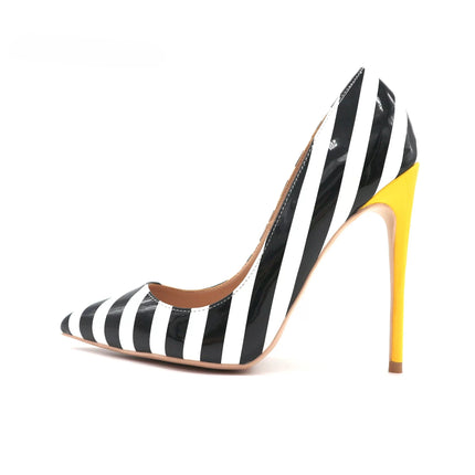 High Heels Women Black White Striped Pointed Heels - High Heels - wetkiss - Mad Fly Essentials