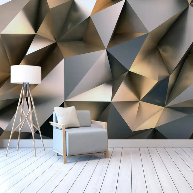 Custom Abstract Golden Geometric-Mural 3D Wallpaper - Home & Garden Mad Fly Essentials