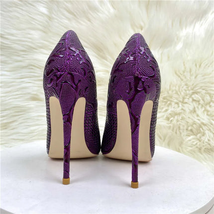 High Heels Women Purple Floral Embossed Crocodile Effect Heels - High Heels - Tikicup - Mad Fly Essentials