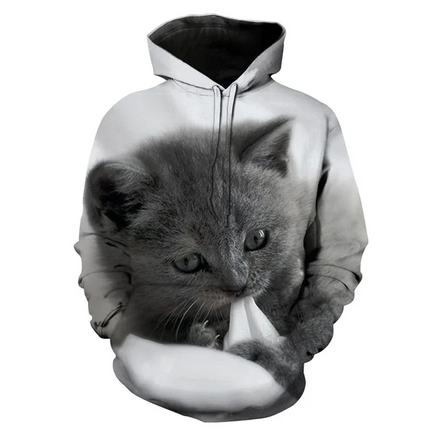 Hoodies Men Funny Animals 3D Cat Long Pullover - Hoodies - Heatboywade - Mad Fly Essentials