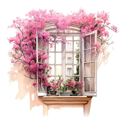 Pink Flower 3D Window Funny Wall Sticker