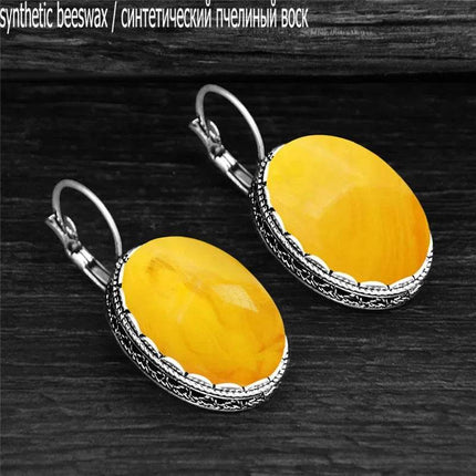 Vintage Oval Quartz Jade Amethyst Earrings - Mad Fly Essentials