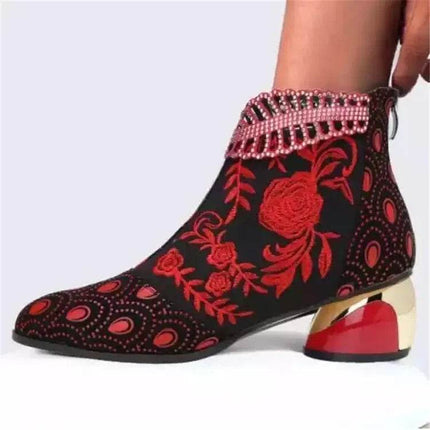 Women Embroidery Floral Western Ankle Boots - Mad Fly Essentials
