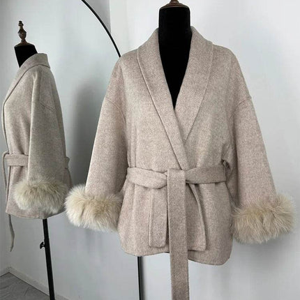 Tumilkets Fox Fur Woolen Women's Overcoat 2025 Outerwear - Mad Fly Essentials