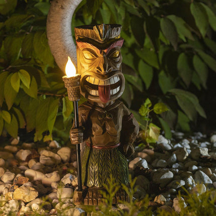 Tiki Solar Powered LED Decor Garden Light Maya Totem Figurine Ornaments Durable Resin Material for Garden Decor