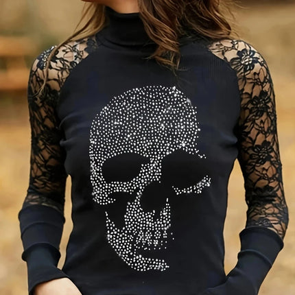 Women Gothic Vintage Skull Print Lace Top