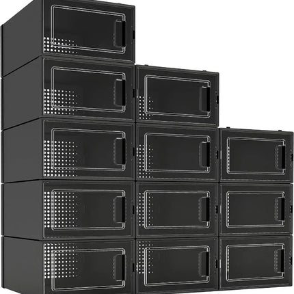 Shoe Organizer Black Stackable 12 pack Storage Bins