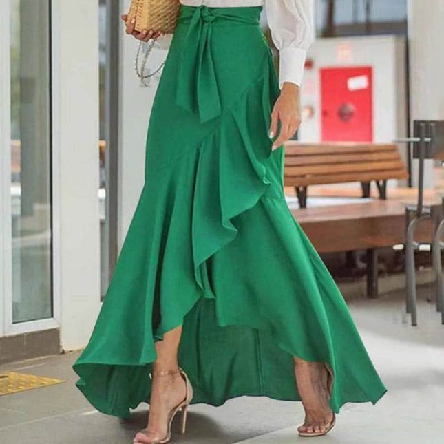 Women High Waist Irregular Hem Maxi Skirt - Mad Fly Essentials