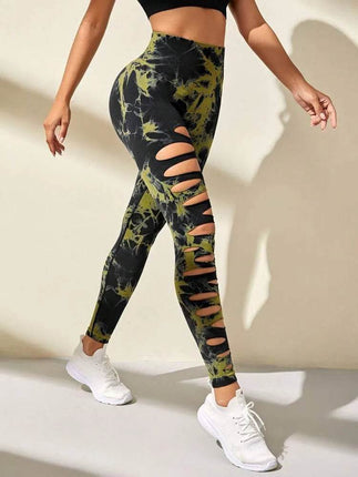 Women Tie Dye Hollow Out Fitness Leggings - Mad Fly Essentials