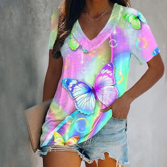 Women 3D Short Butterfly Gradient Summer Shirts