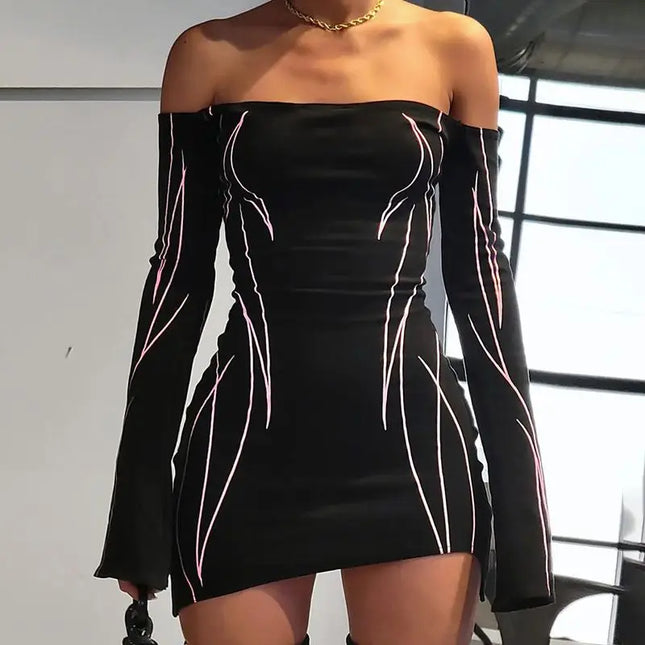 Women Gothic Black Off-Shoulder Mini Dress