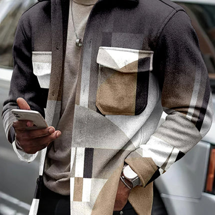 Men Fashion Long Gradient Brown Khaki Shirt Jacket