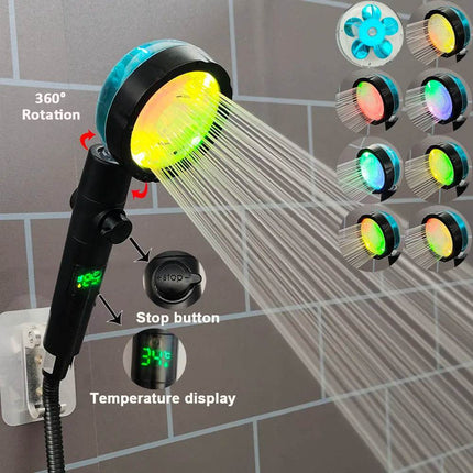 360 Rotation Led Digital Temperature Shower Head - Mad Fly Essentials