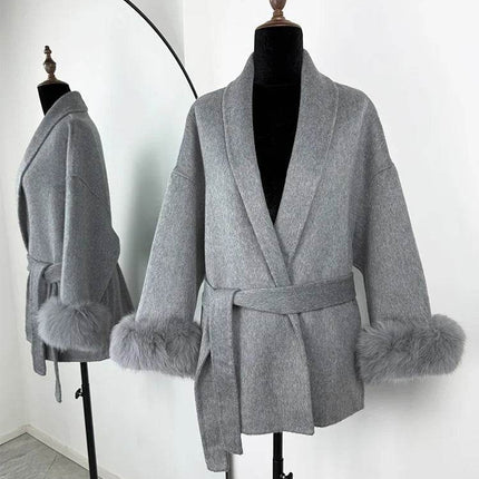 Tumilkets Fox Fur Woolen Women's Overcoat 2025 Outerwear - Mad Fly Essentials