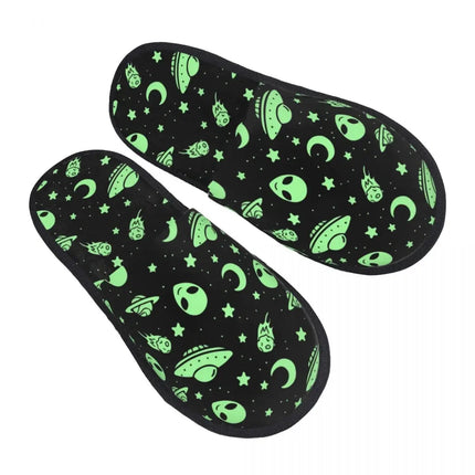 Indoor Green Alien UFO Home Plush Slippers